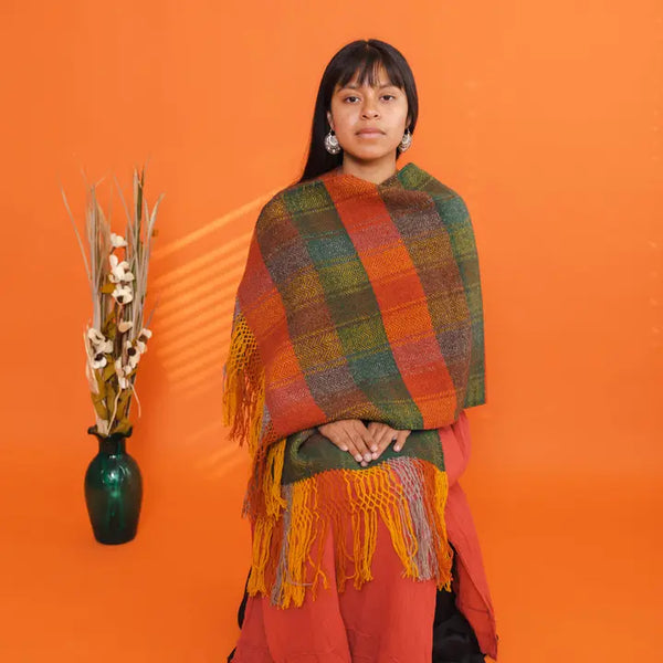Zapotec Wool Rebozo/Shawl, Plaid Naturally Hand Dyed