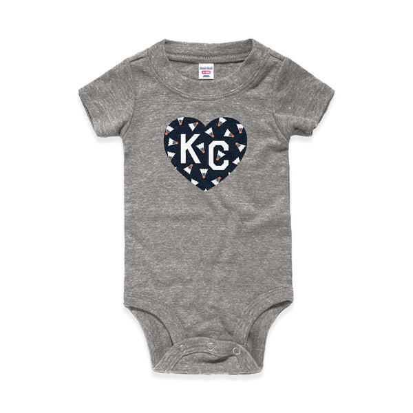 Charlie Hustle Onesie Grey with Blue Heart and Shuttlecocks