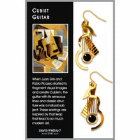 Cubist Guitar Gold Earrings, Black Bead
