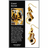Cubist Guitar Gold Earrings, Black Bead