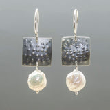 Janet Squared Oxidized Sterling and Pearl Earring