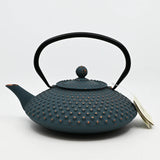 Teal Blue Hobnail Design 42oz Cast Iron Tea Pot