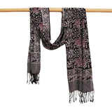Black Red Floral Star Hand Dyed Batik Scarf - Soft Cotton