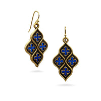 Chapel Earrings Blue - Antiqued Gold Finish