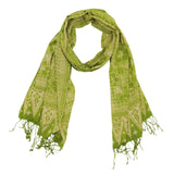 Handmade Batik Spotted Flowers Green Scarf - 100% Soft Cotton
